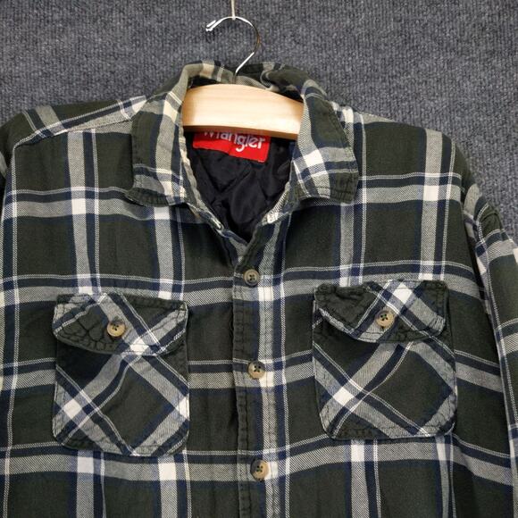 Vintage Wrangler Mens Quilted Liner Green Plaid Shacket Shirt Jacket Coat Size L - Picture 6 of 11